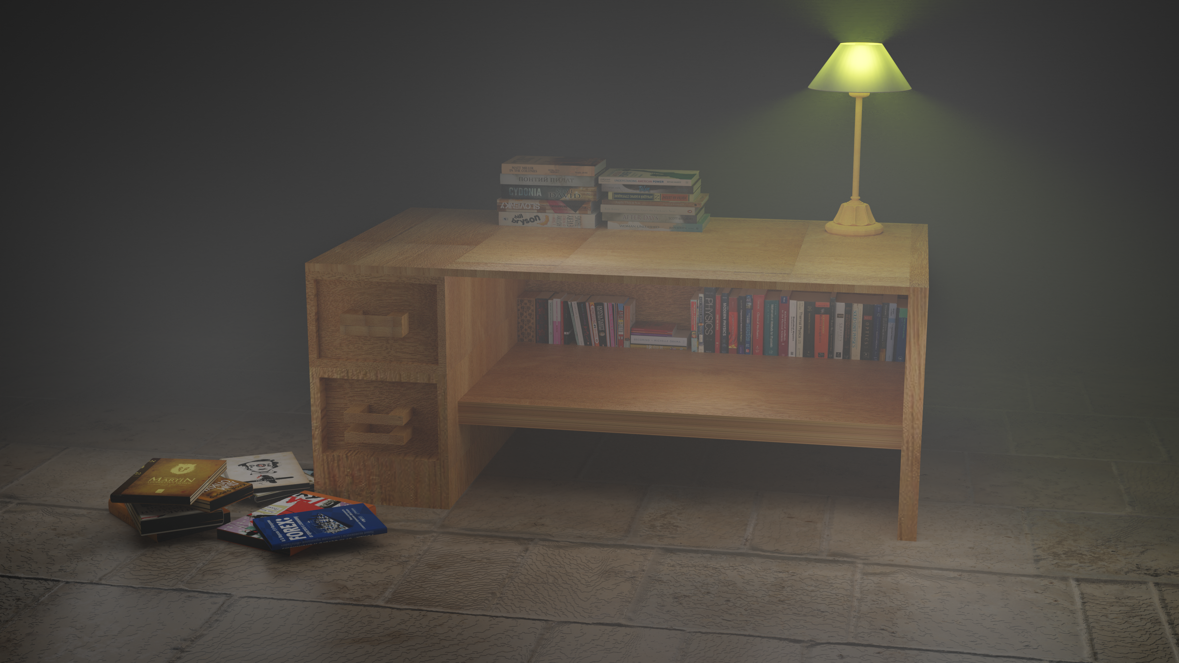 Desk with books and Beautiful lighting preview image 1